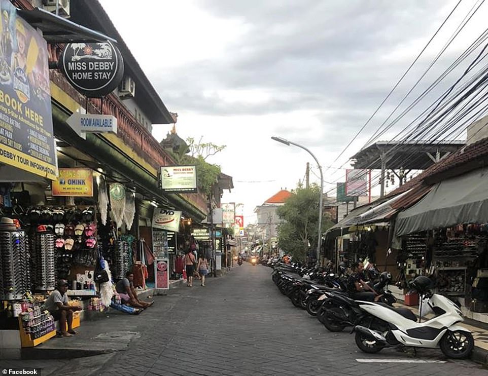 One usually packed street in Bali was eerily deserted after tourists fled home after various travel bans and border restrictions were implemented