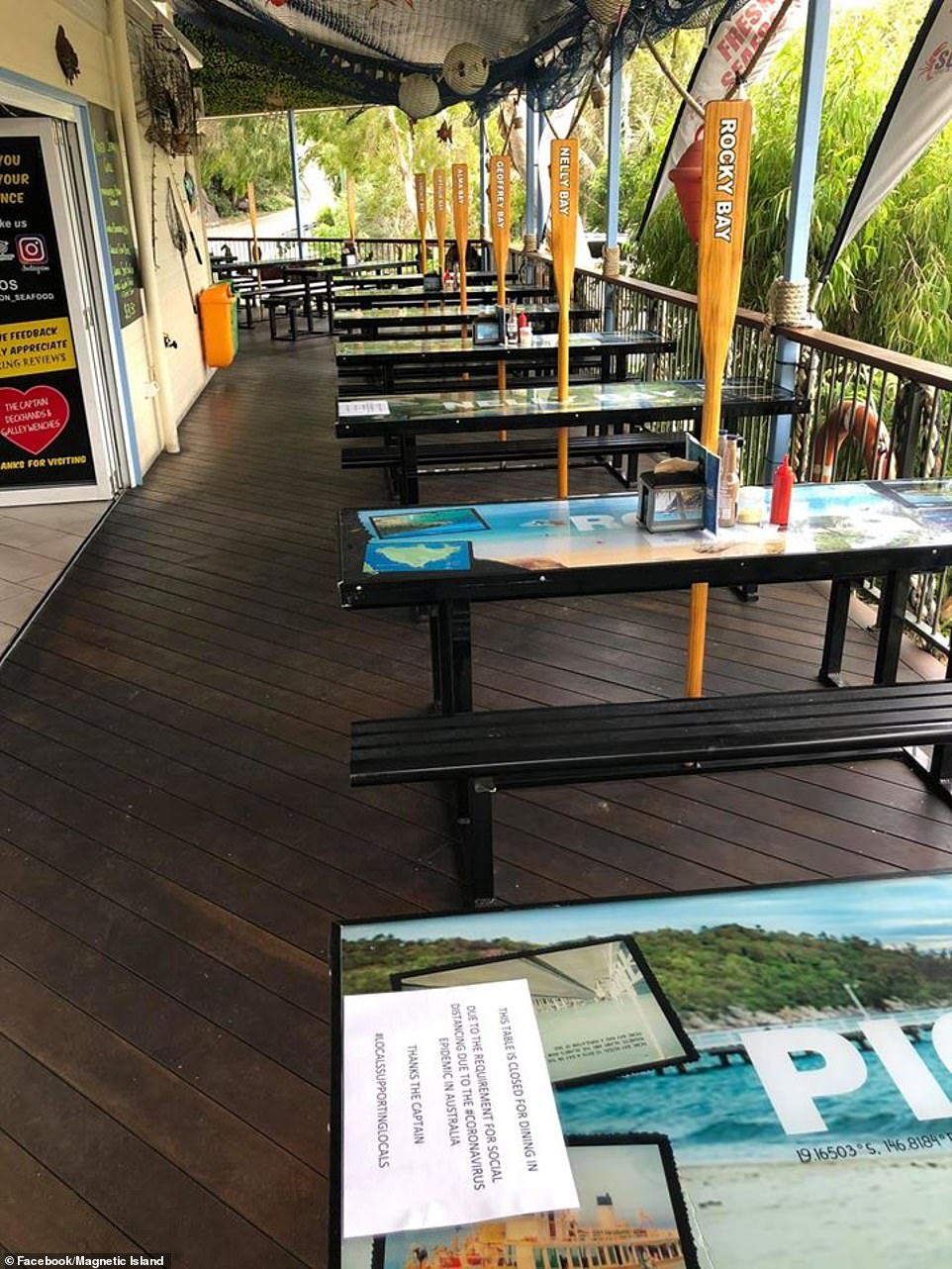 Kalvin Moore, the general manager of the Stuffed On Seafood restaurant, on Magnetic Island (pictured) said trade had plummeted