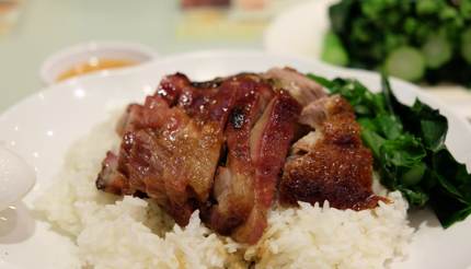 Barbecue pork on a bed of rice