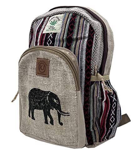 KayJayStyles Handmade Natural Hemp Nepal Backpack Purse Small Lightweight Daypack (Elephant)